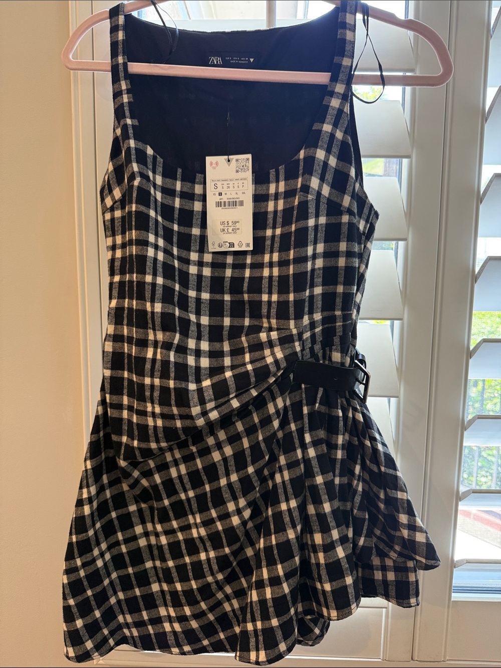 Zara Black and White Check Plaid Girls' Dress with Side Buckle